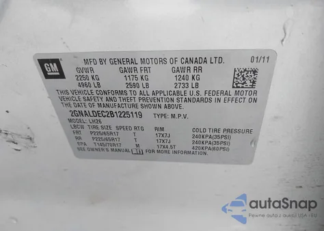 2011 Chevrolet Equinox 1Lt from USA, damaged, VIN 2GNALDEC2B1225119